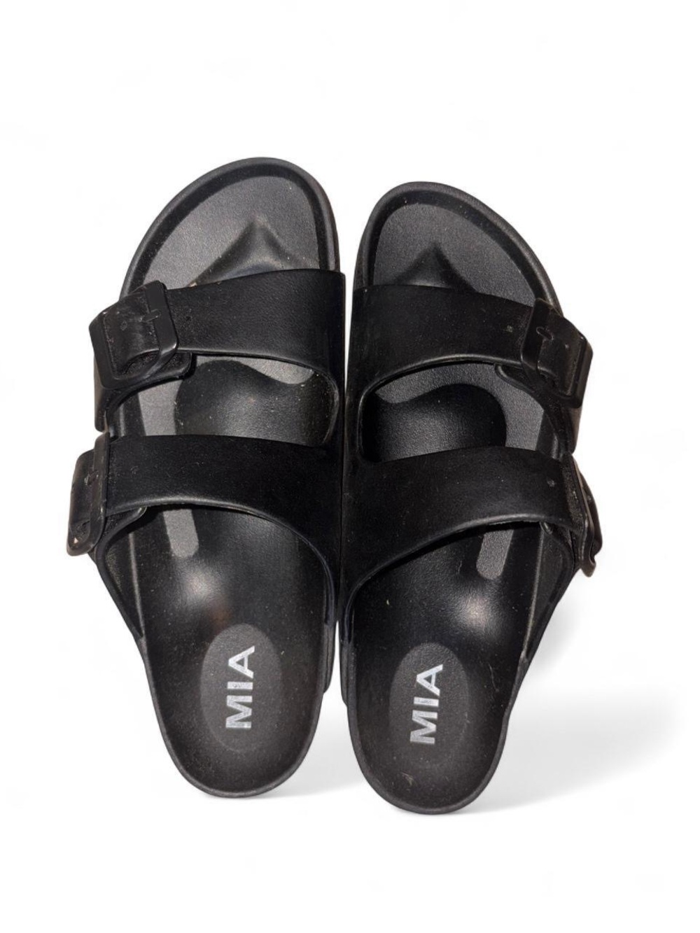 MIA Women’s Black Dual Buckle Slide Sandals